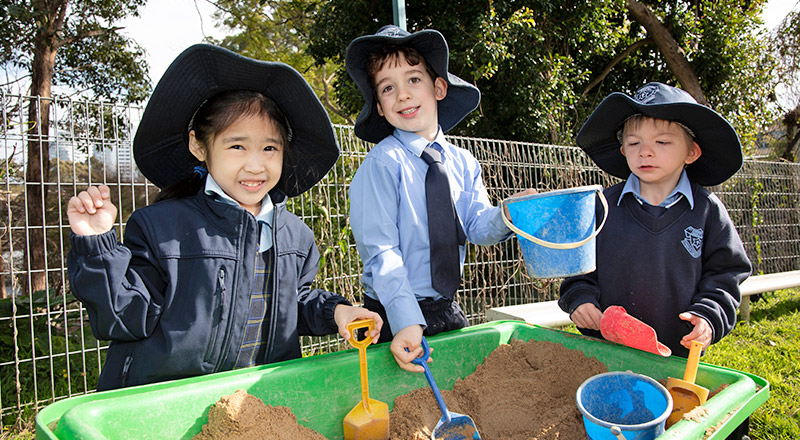 St Bernadette's Catholic Primary Castle Hill students playing in the sand pit