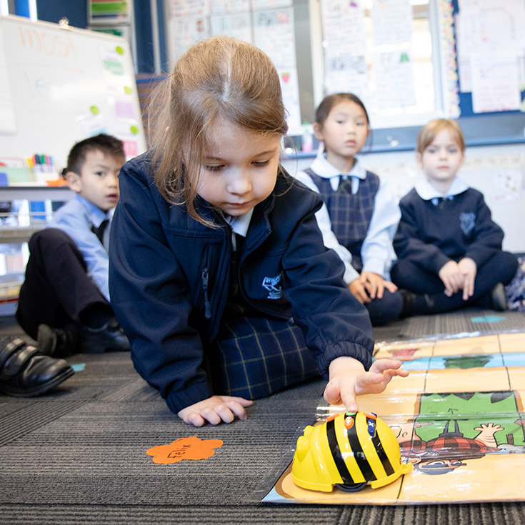 St Bernadette's Catholic Primary Castle Hill student using BeeBot